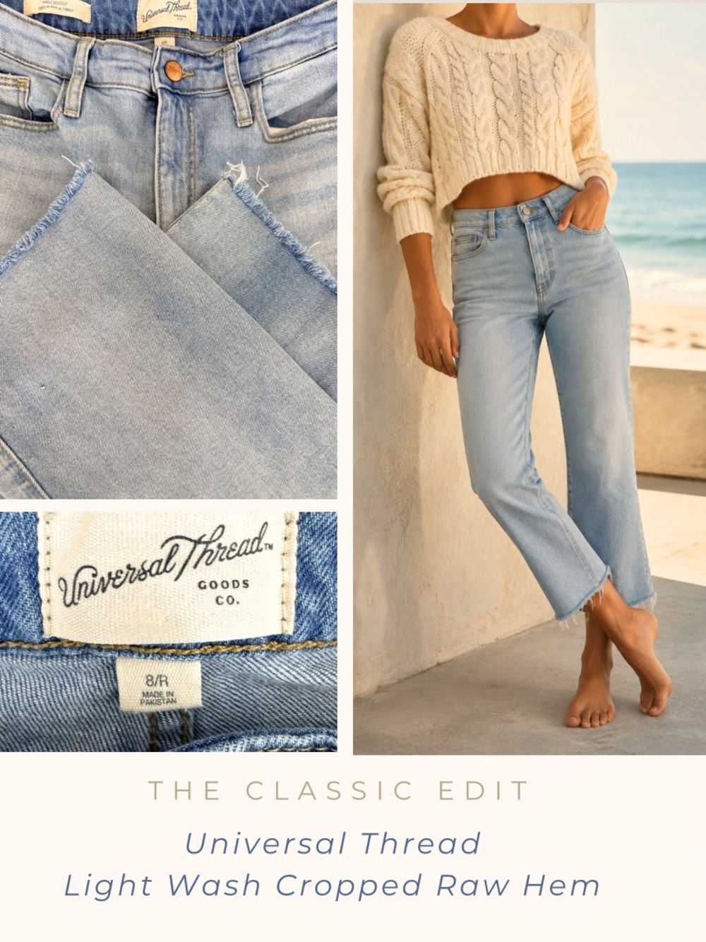 Universal Thread | Light Blue Cropped Raw-Hem Jeans | Boot Cut | High Rise